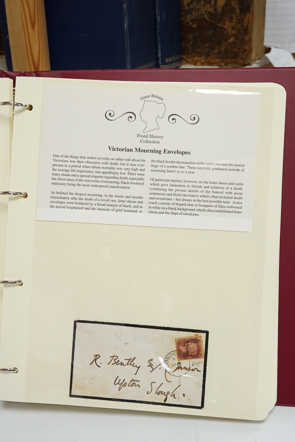 A collection of stamp albums, unmounted stamps and empty stock sheets, including a Victorian stamp album edited by Richard Senf, containing a selection of mid 19th century stamps, including an incomplete run of plated pe
